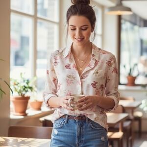 Equipment Femme Signature Silk Collared Blouse - Boho Chic Floral Print Sz Small